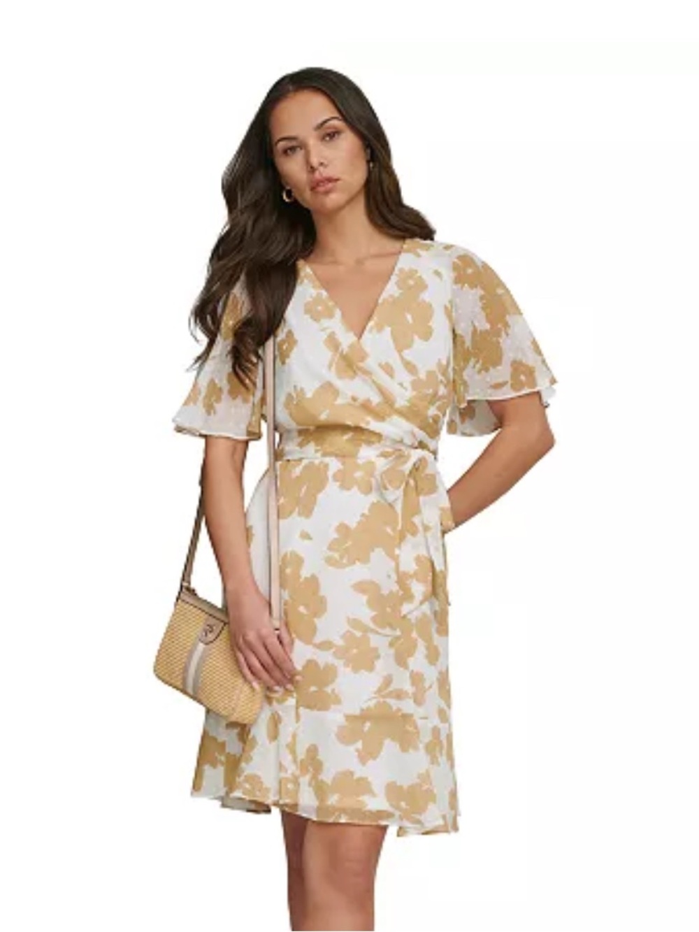 DKNYC White Dress with Beige Floral Print